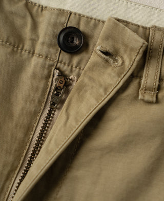 YKK zipper fly of 1930s Washed Officer Chino Shorts