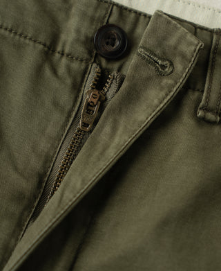 YKK zipper fly of 1930s Washed Officer Chino Shorts
