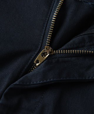 zipper detail of Casual Stretch Cotton-Blend Tapered Pants in Navy