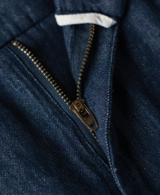 Zipper Detail of Tapered Hemp-Cotton Blend Pants