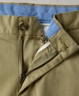 zipper fly of Casual Stretch Cotton-Blend Tapered Pants in Khaki