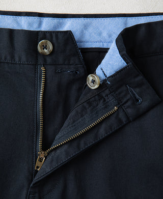zipper fly of Casual Stretch Cotton-Blend Tapered Pants in Navy